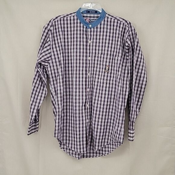 Chaps Ralph Lauren Men's Button Down Long Sleeve Plaid Denim Collar  Vintage 90s - Picture 1 of 9